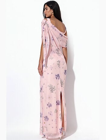 Robe longue drapée en tulle à motifs hiccup