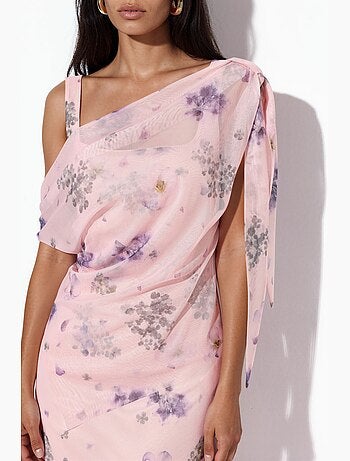 Robe longue drapée en tulle à motifs hiccup