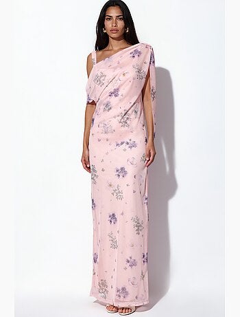 Robe longue drapée en tulle à motifs hiccup