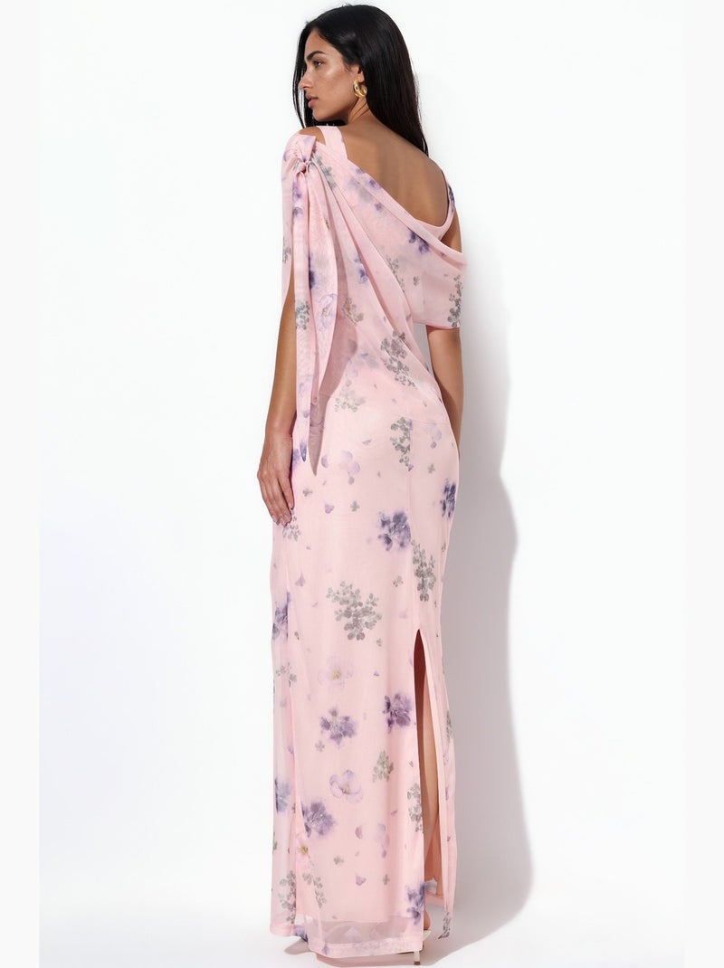 Robe longue drapée en tulle à motifs hiccup Vieux rose - Kiabi