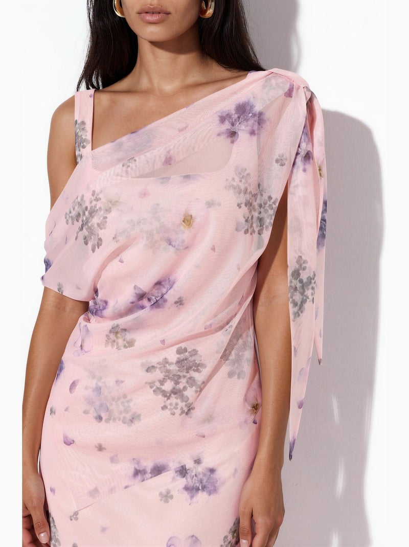 Robe longue drapée en tulle à motifs hiccup Vieux rose - Kiabi