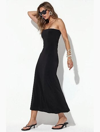 Robe longue droite sans bretelles avec fente busem