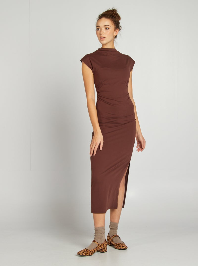 Robe longue effet drapé MARRON - Kiabi