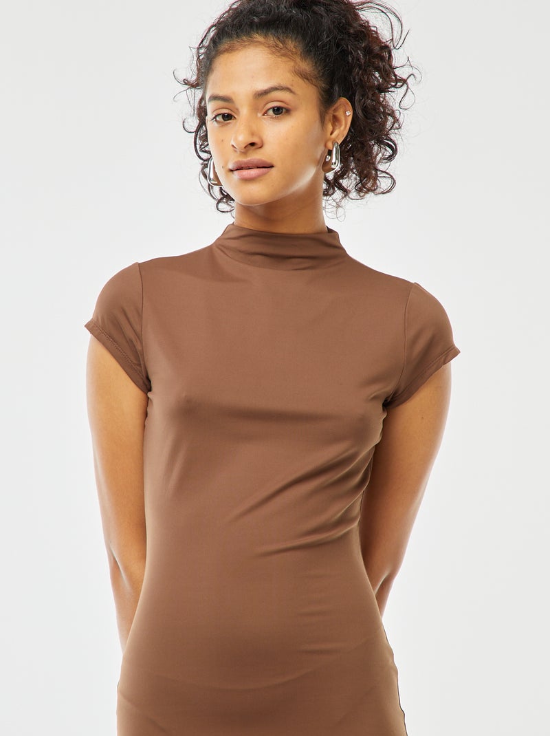 Robe longue effet peau pêche Marron - Kiabi