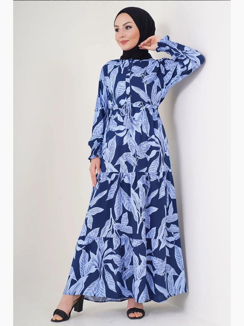 Robe longue en crêpe de viscose à fleurs bdart Bleu foncé - Kiabi