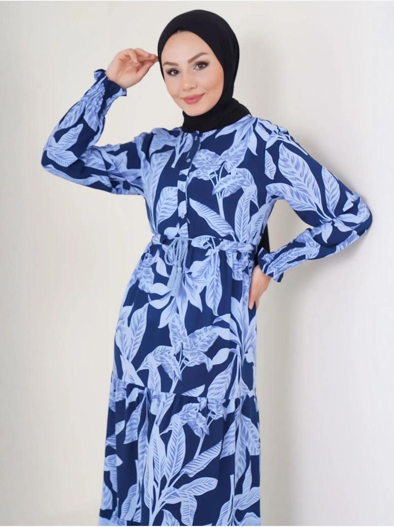 Robe longue en crêpe de viscose à fleurs bdart Bleu lagon - Kiabi