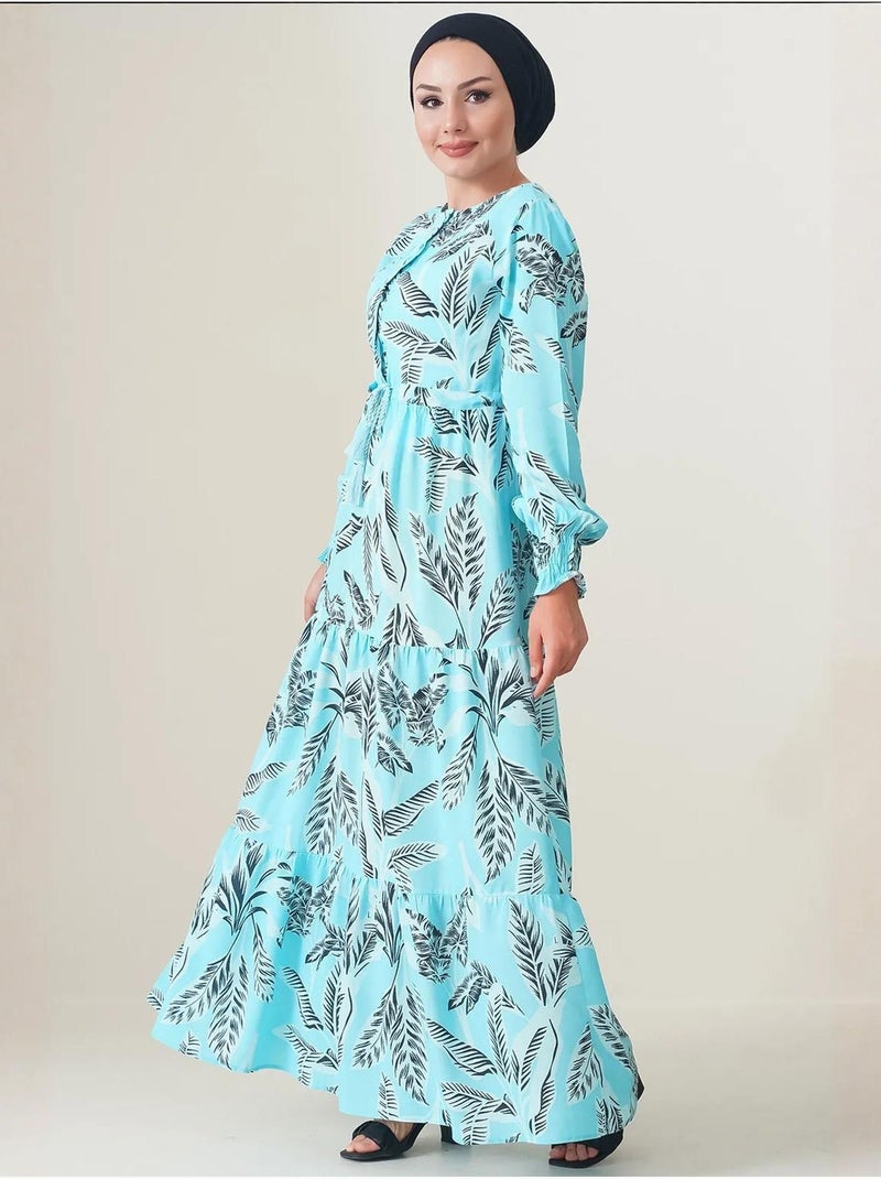 Robe longue en crêpe de viscose à fleurs bdart Bleu saphir - Kiabi
