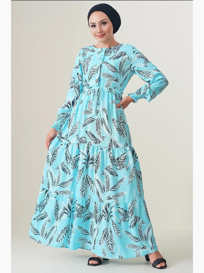 Robe longue en crêpe de viscose à fleurs bdart Bleu saphir - Kiabi
