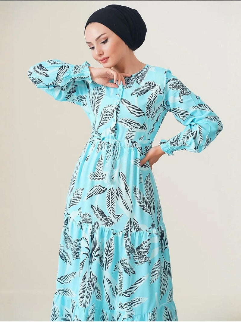 Robe longue en crêpe de viscose à fleurs bdart Bleu saphir - Kiabi