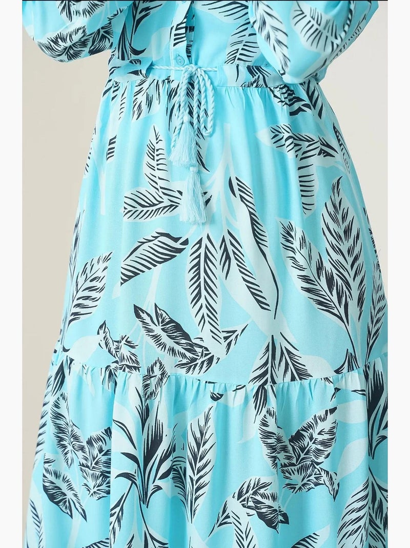 Robe longue en crêpe de viscose à fleurs bdart Bleu saphir - Kiabi
