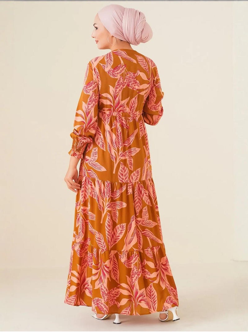 Robe longue en crêpe de viscose à fleurs bdart Camel - Kiabi