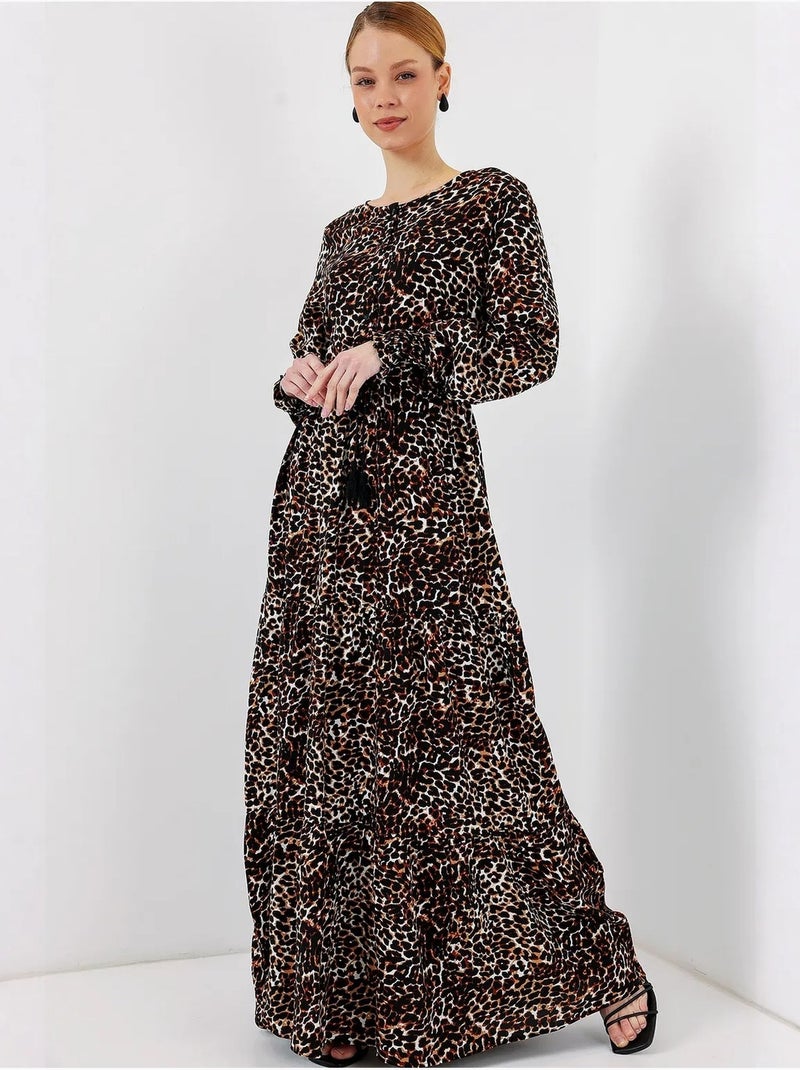 Robe longue en crêpe de viscose à fleurs bdart Marron - Kiabi