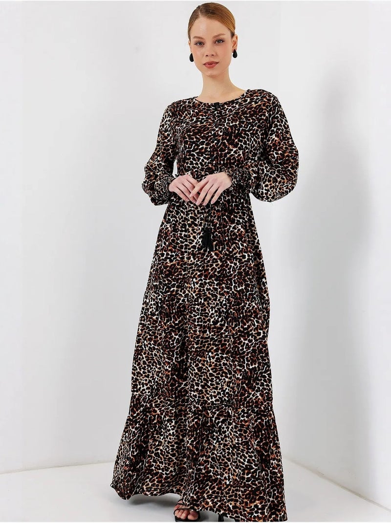 Robe longue en crêpe de viscose à fleurs bdart Marron - Kiabi
