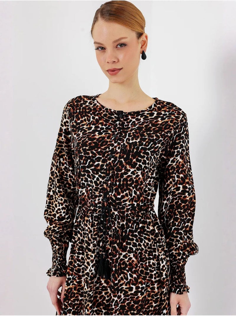 Robe longue en crêpe de viscose à fleurs bdart Marron - Kiabi