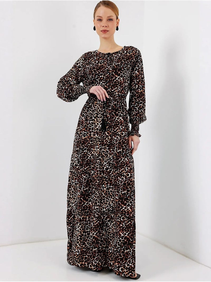 Robe longue en crêpe de viscose à fleurs bdart Marron - Kiabi
