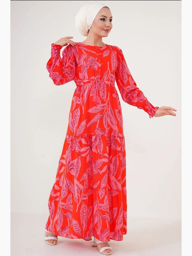 Robe longue en crêpe de viscose à fleurs bdart Rouge - Kiabi