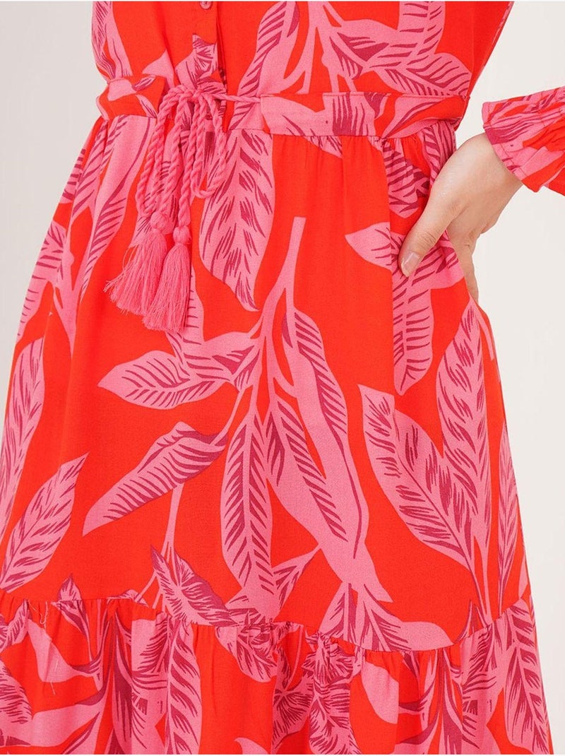 Robe longue en crêpe de viscose à fleurs bdart Rouge - Kiabi