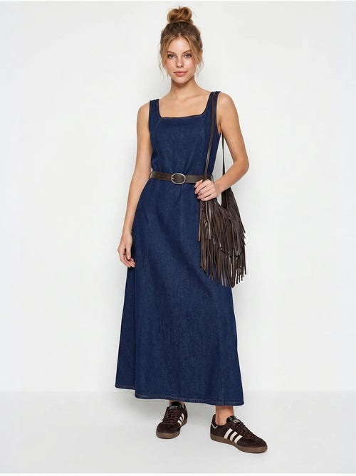 Robe longue en denim avec ceinture lucci - Kiabi