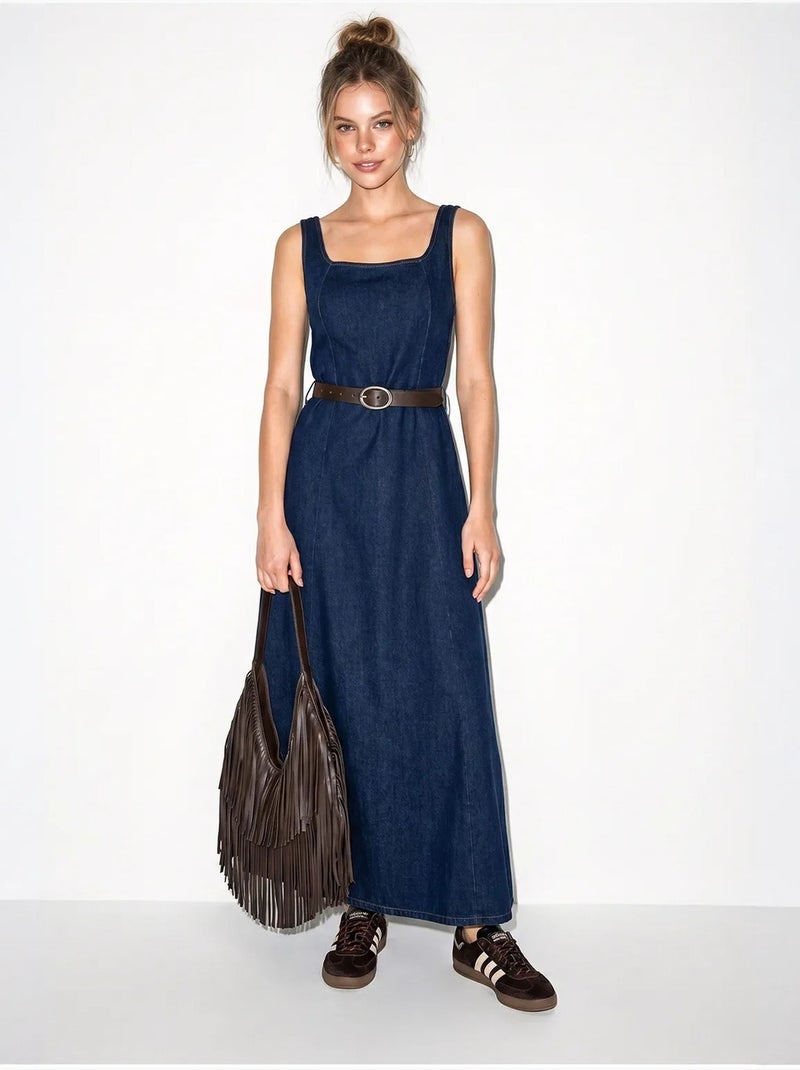 Robe longue en denim avec ceinture lucci Bleu outremer - Kiabi
