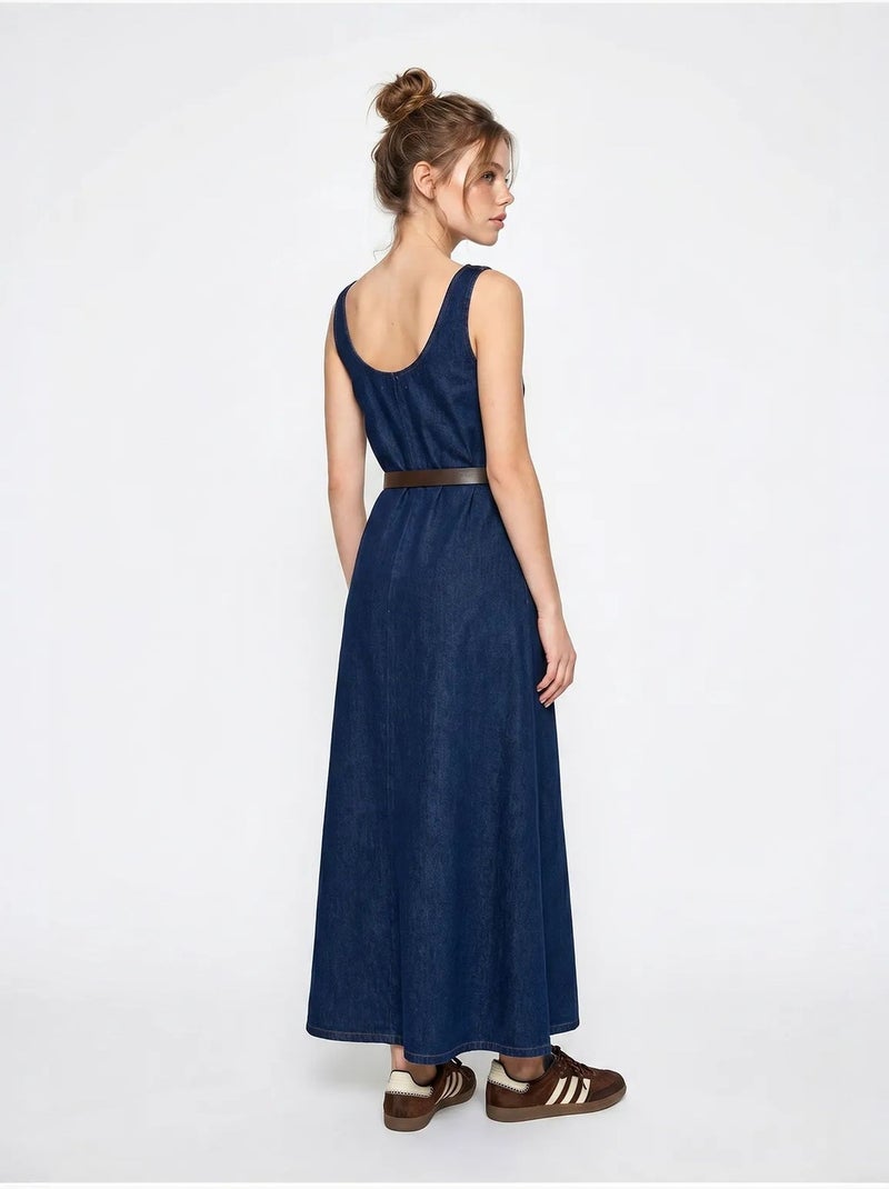 Robe longue en denim avec ceinture lucci Bleu outremer - Kiabi