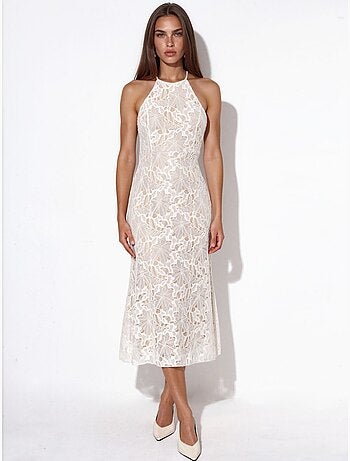 Robe longue en dentelle à col halter