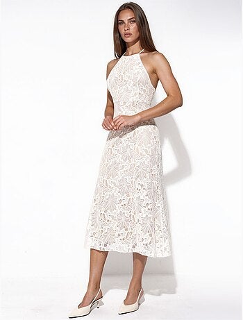 Robe longue en dentelle à col halter