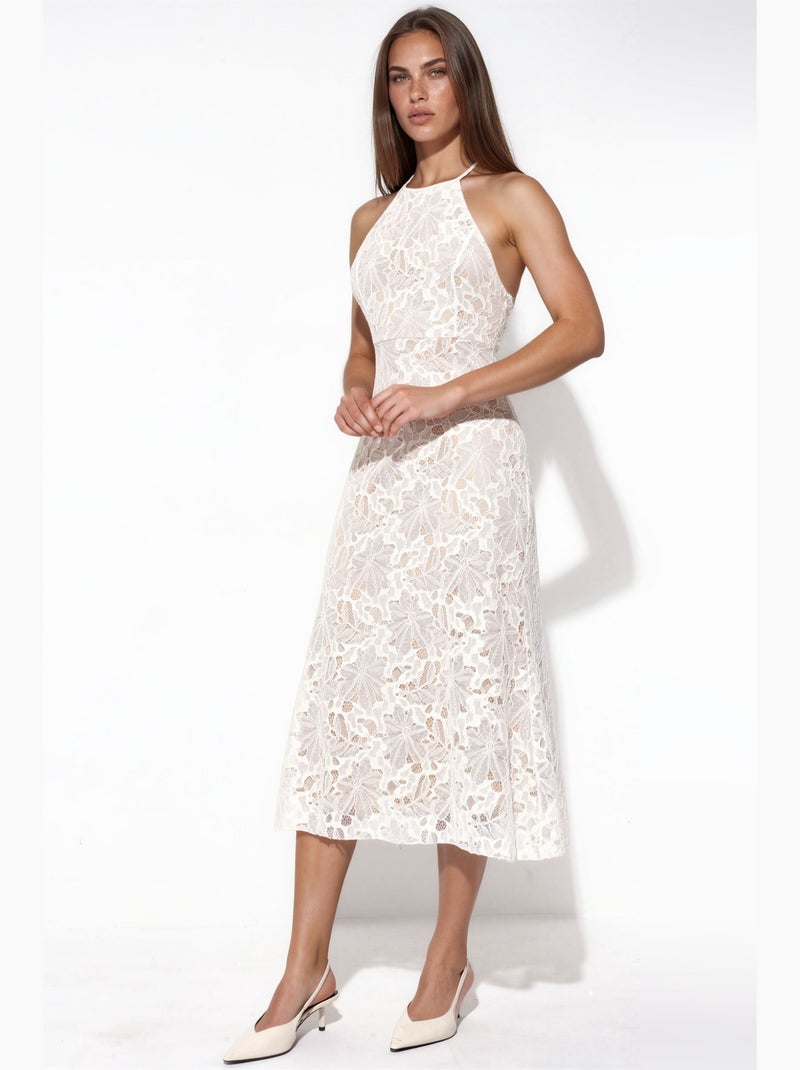 Robe longue en dentelle à col halter hiccup Ecru - Kiabi