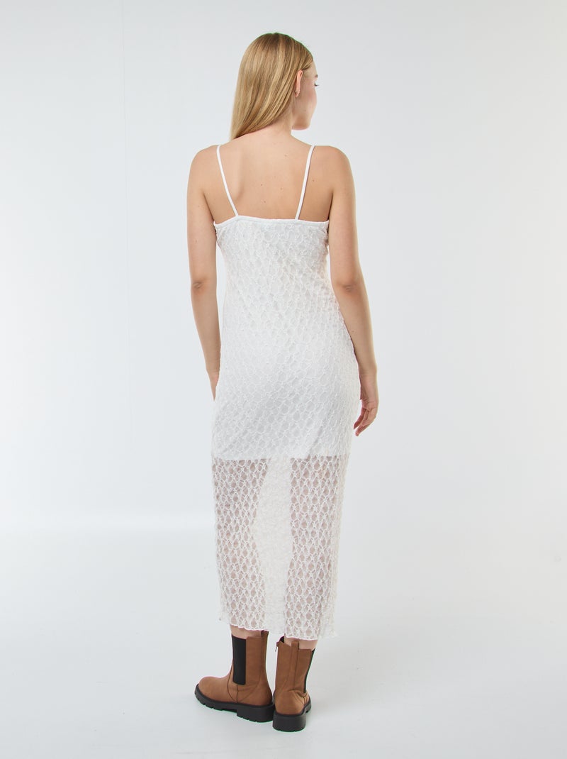 Robe longue en dentelle à fines bretelles Blanc - Kiabi