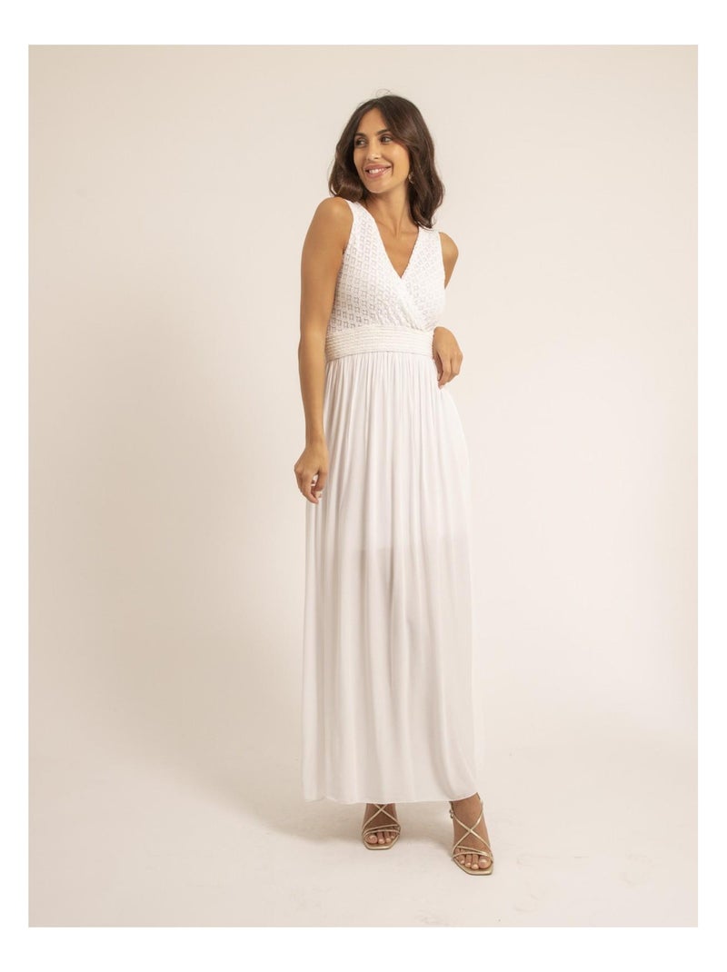 Robe longue en dentelle ipalene Blanc - Kiabi