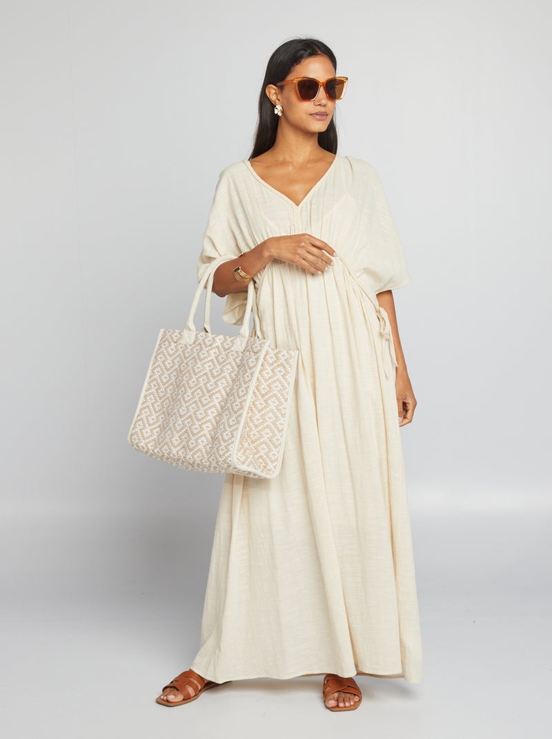 Robe longue en double gaze de coton Beige - Kiabi