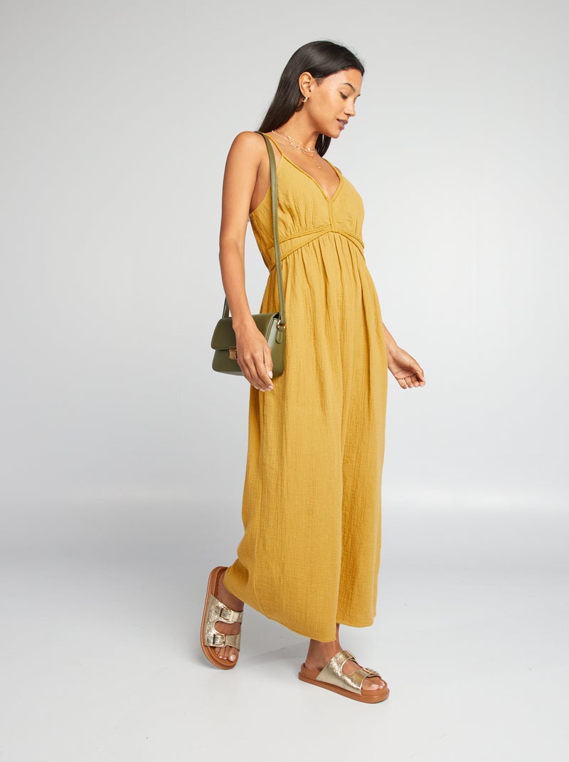 Robe longue en gaze de coton jaune - Kiabi