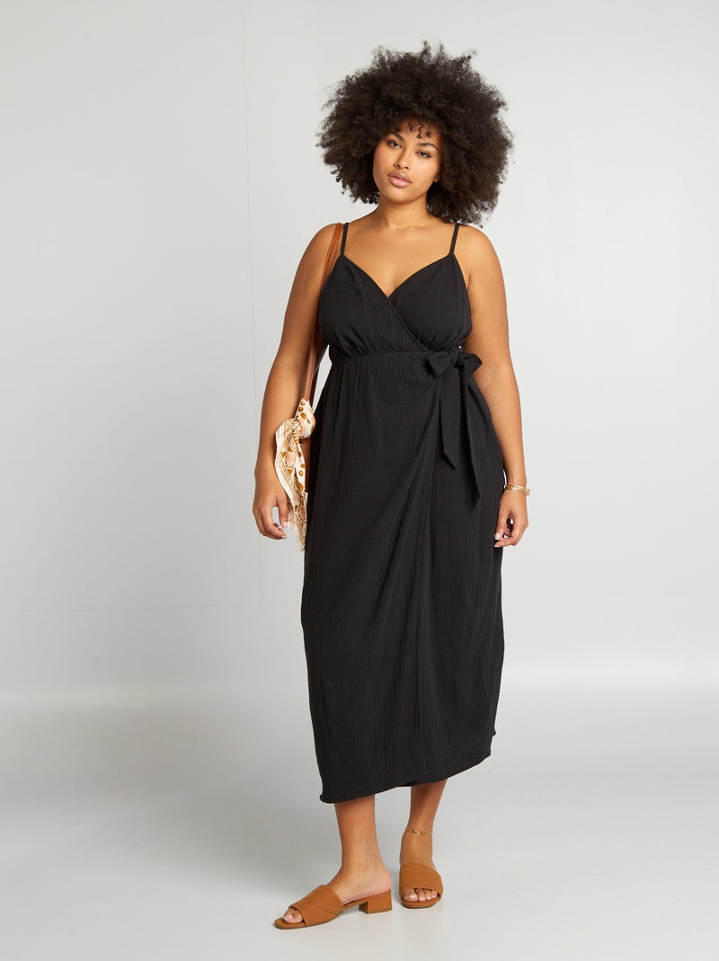 Robe longue en gaze de coton noir - Kiabi