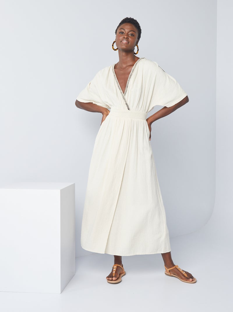 Robe longue en gaze de coton tressée Beige - Kiabi