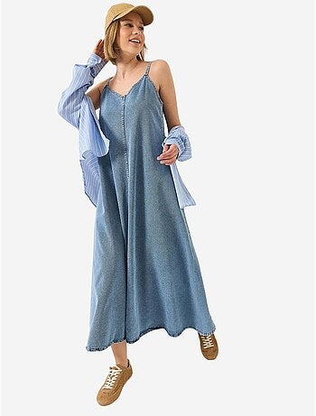 Robe longue en jean à fines bretelles bianco lucci