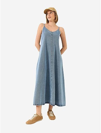 Robe longue en jean à fines bretelles bianco lucci