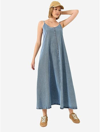 Robe longue en jean à fines bretelles bianco lucci