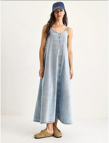 Robe longue en jean à fines bretelles bianco lucci