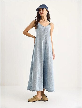 Robe longue en jean à fines bretelles bianco lucci