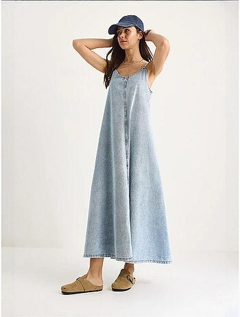 Robe longue en jean à fines bretelles bianco lucci