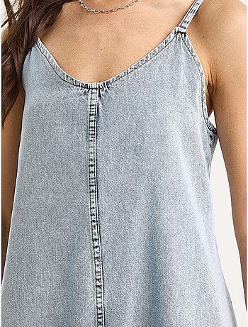 Robe longue en jean à fines bretelles bianco lucci