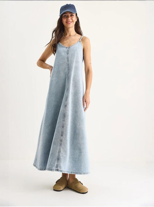 Robe longue en jean à fines bretelles bianco lucci - Kiabi Robe longue en jean à fines bretelles bianco lucci - Kiabi