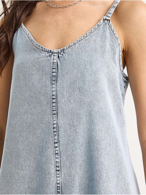Robe longue en jean à fines bretelles bianco lucci - Kiabi Robe longue en jean à fines bretelles bianco lucci - Kiabi