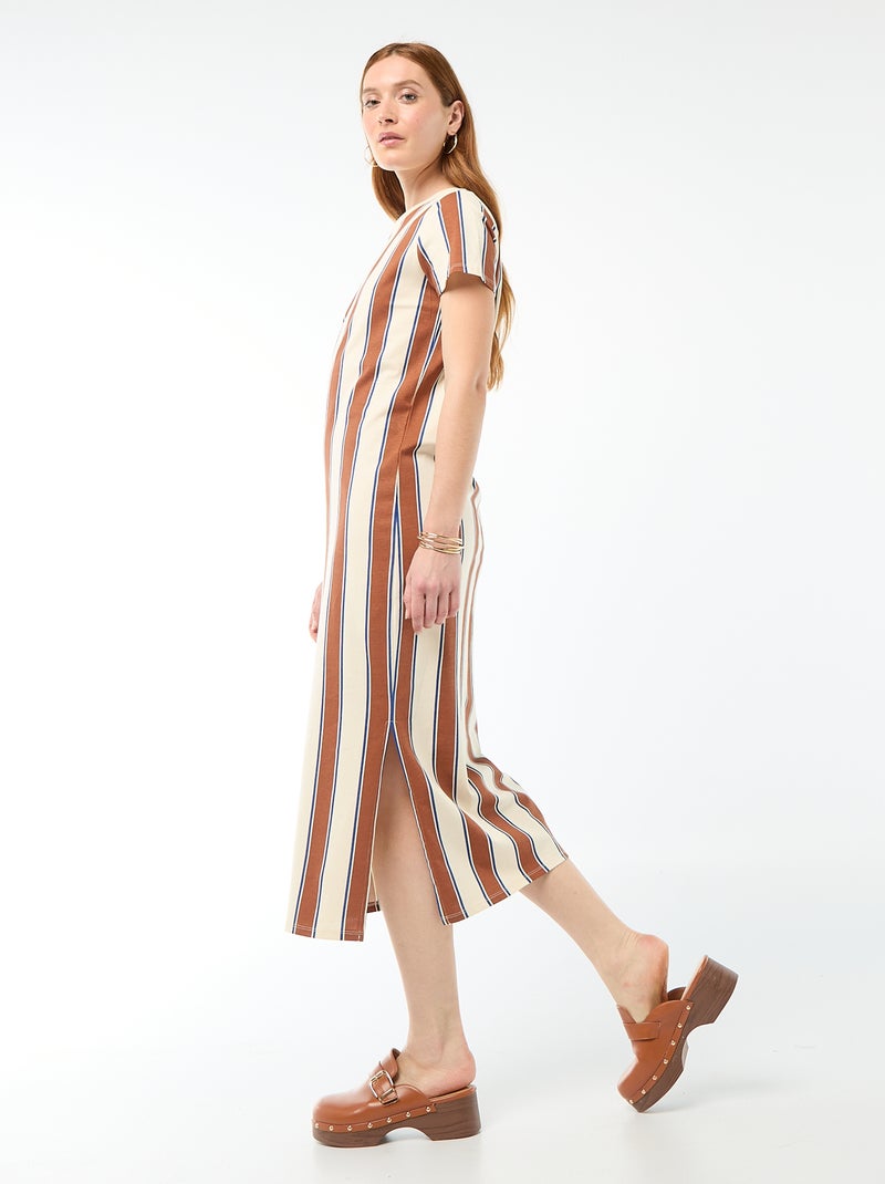 Robe longue en jersey manches courtes Beige - Kiabi