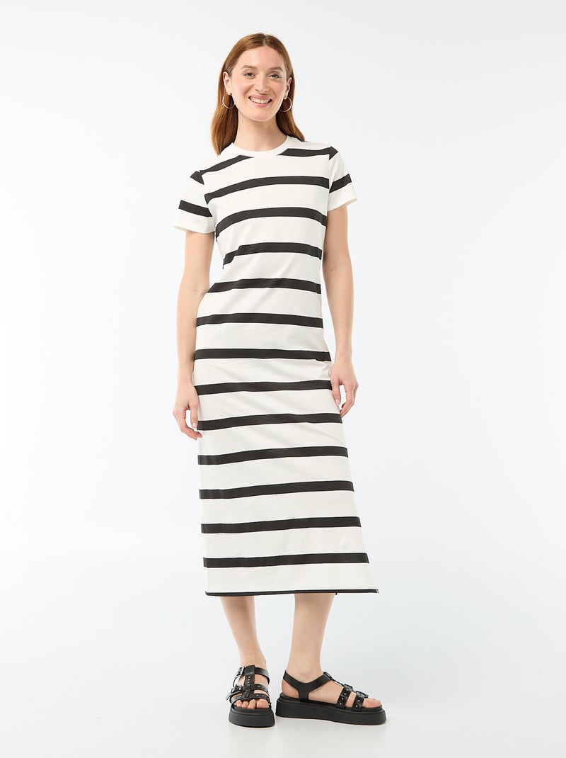 Robe longue en jersey manches courtes Blanc - Kiabi