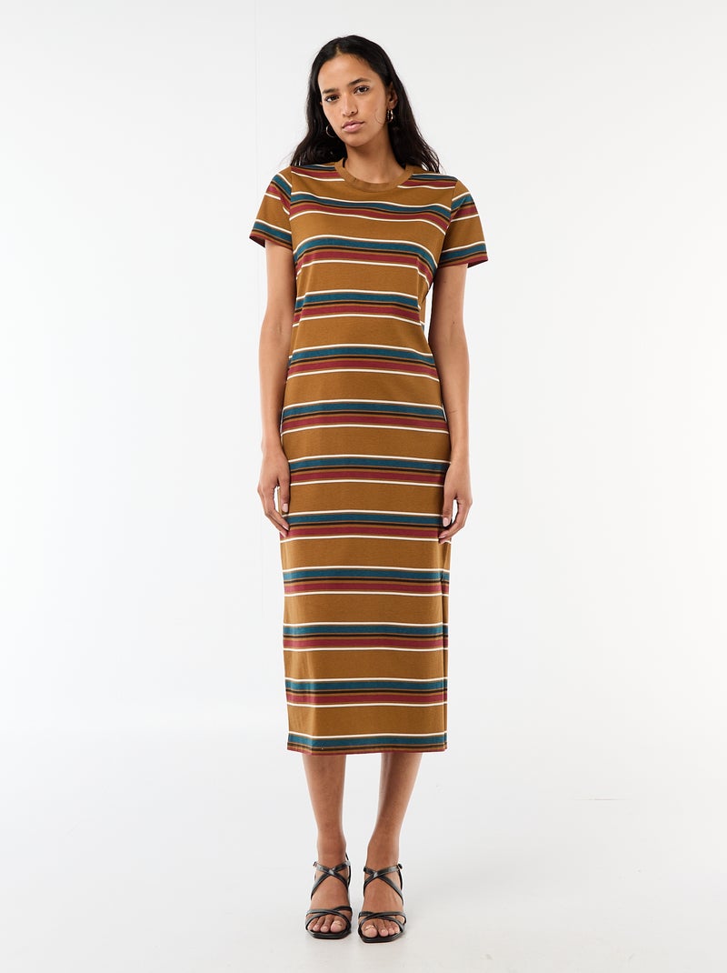 Robe longue en jersey manches courtes Marron - Kiabi