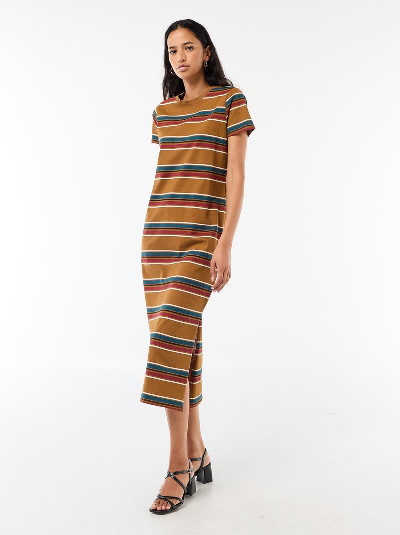Robe longue en jersey manches courtes Marron - Kiabi