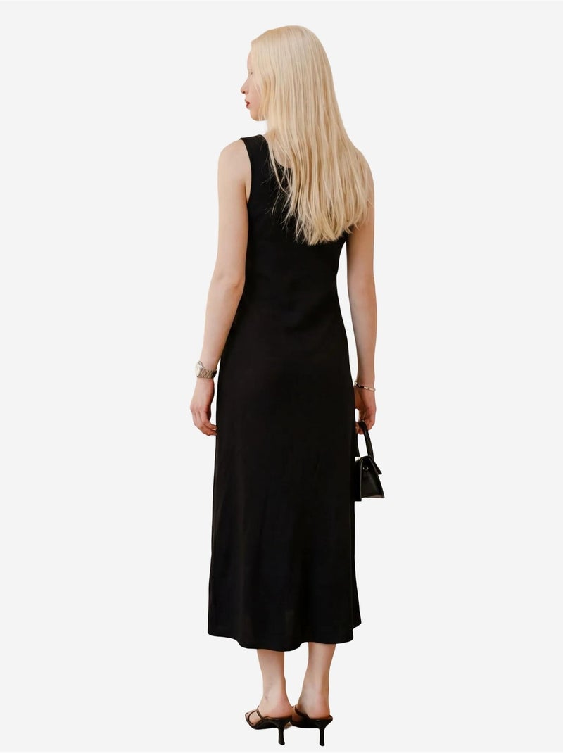 Robe longue en lin avec détail à nouer my fashion Noir - Kiabi