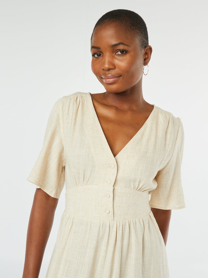 Robe longue en lin mélangé BEIGE - Kiabi
