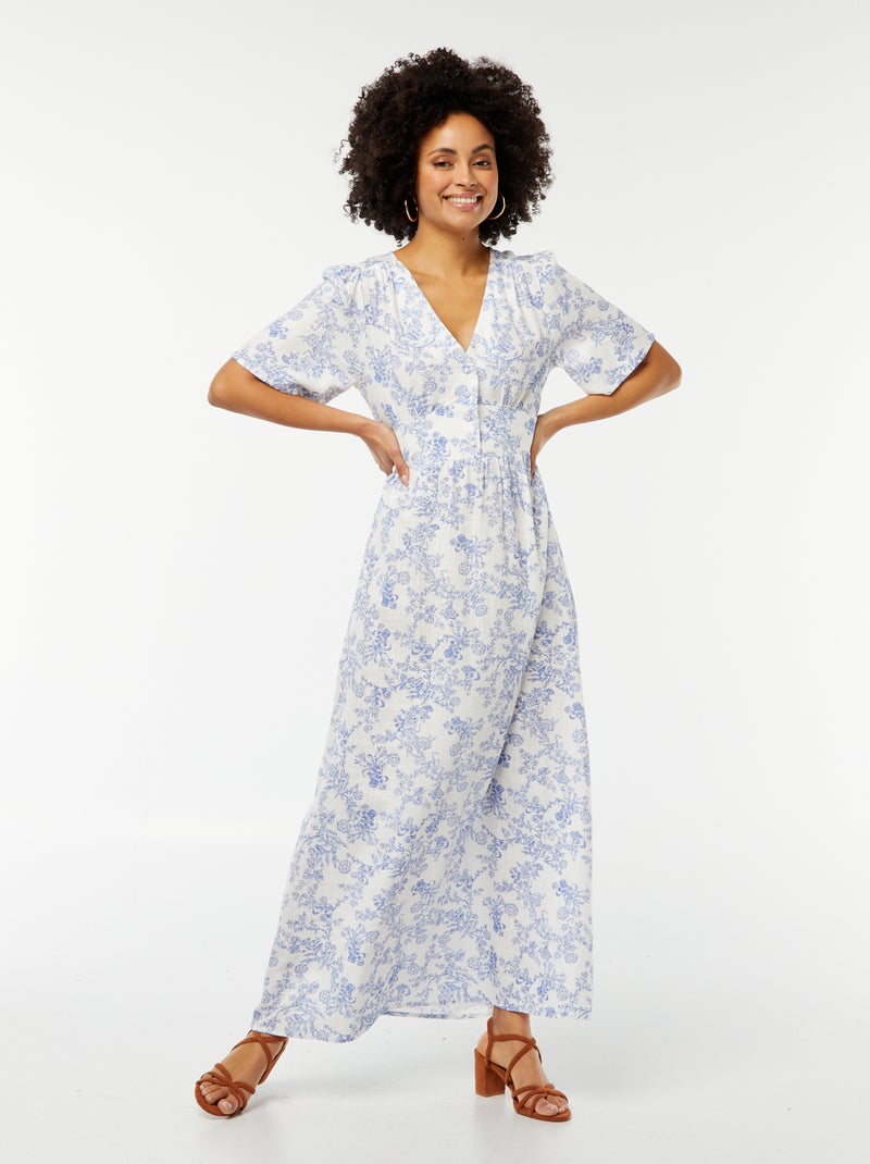 Robe longue en lin mélangé BLANC - Kiabi