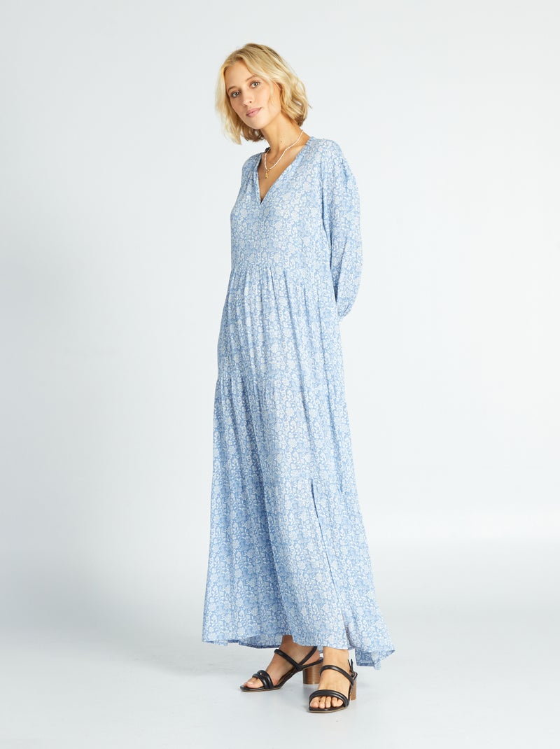 Robe longue en maile crêpée Bleu - Kiabi